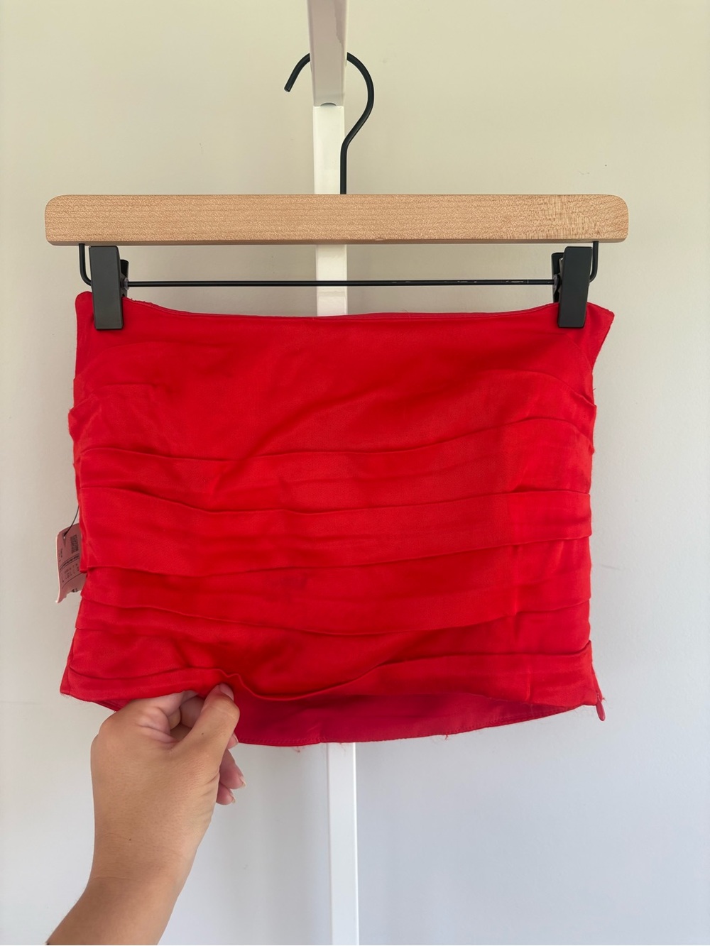 Zara Red Pleated Tube Top Strapless Bandeau Bustier Crop Top Women’s Large NWT